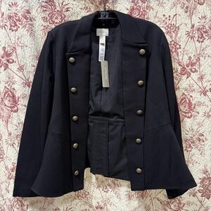 Chico’s Black Military Blazer Womens Size 1 Double Breasted NWT